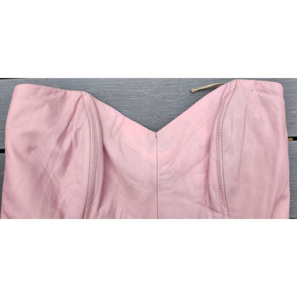 Vintage Pink Leather Strapless Dress Size 8 Mermaid Midi Genuine Leather USA - Picture 7 of 13